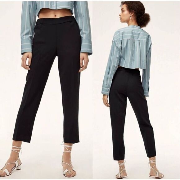 Aritzia Wilfred Crepe Darontal Pull On Pant Cropped Trousers Black Size 2 - Picture 1 of 13